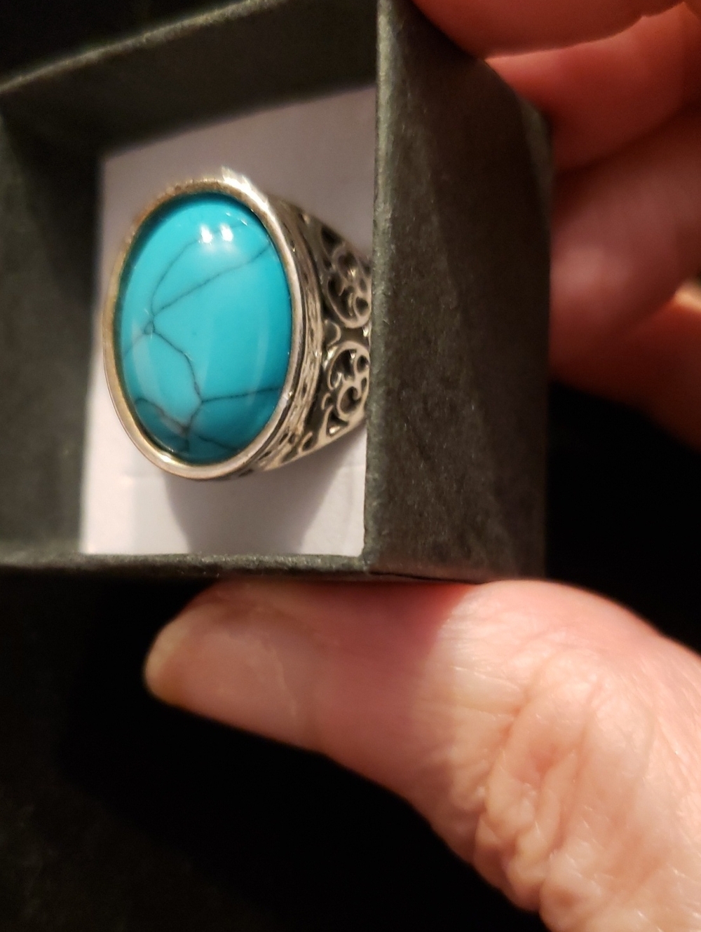 NEW Men's Retro 50s Style Turquoise Fashion Ring In Rugged Intricate Set-Size 8